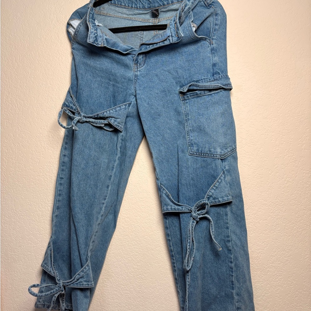 CIDER Blue Denim Cargo Pants with BOWS